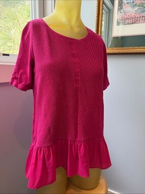 LOFT Fuchsia Short-Sleeve Knit Top with Ruffle Hem